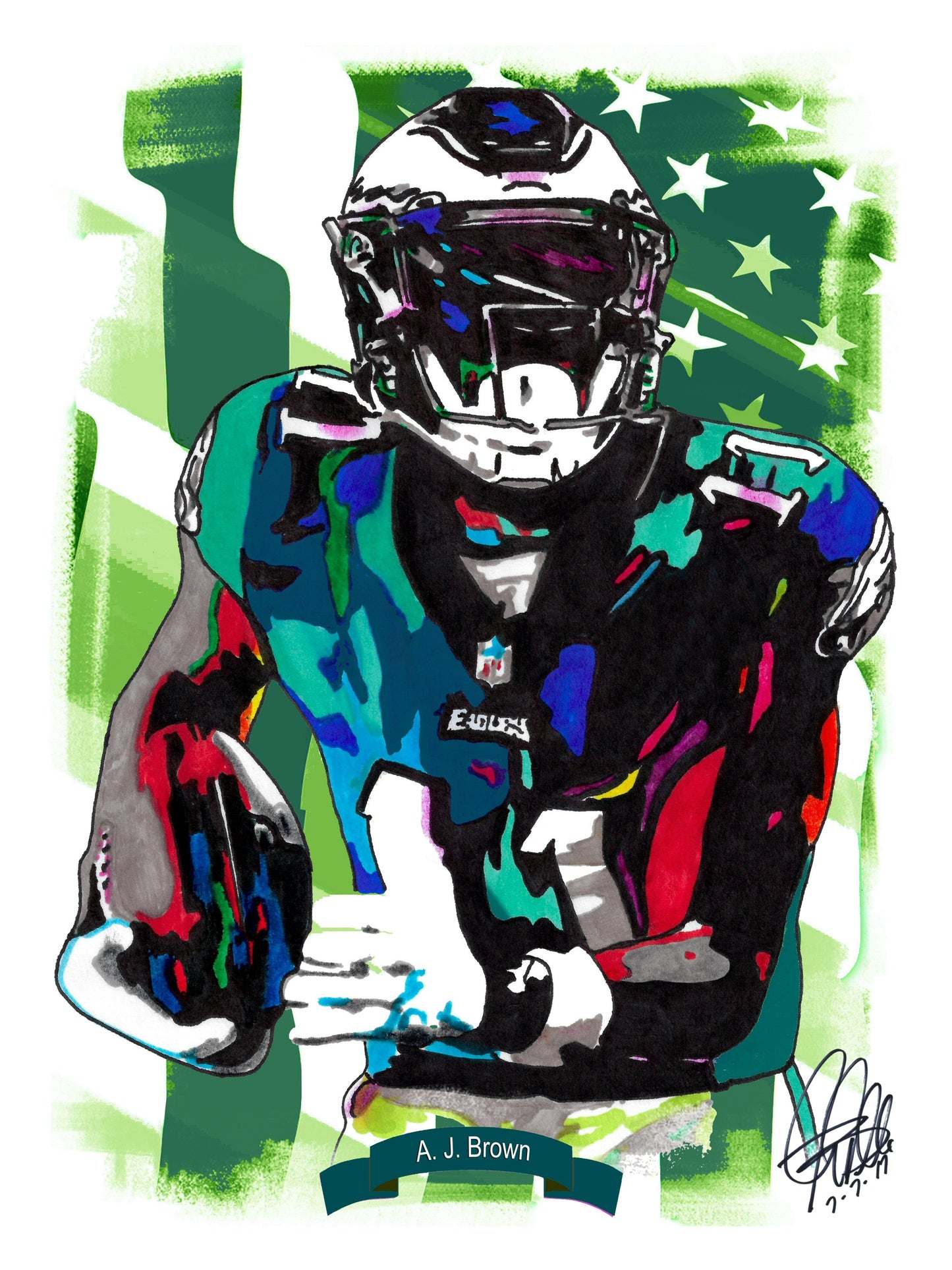 AJ Brown Philadelphia Eagles Football Sports Poster Print Wall Art 8.5x11