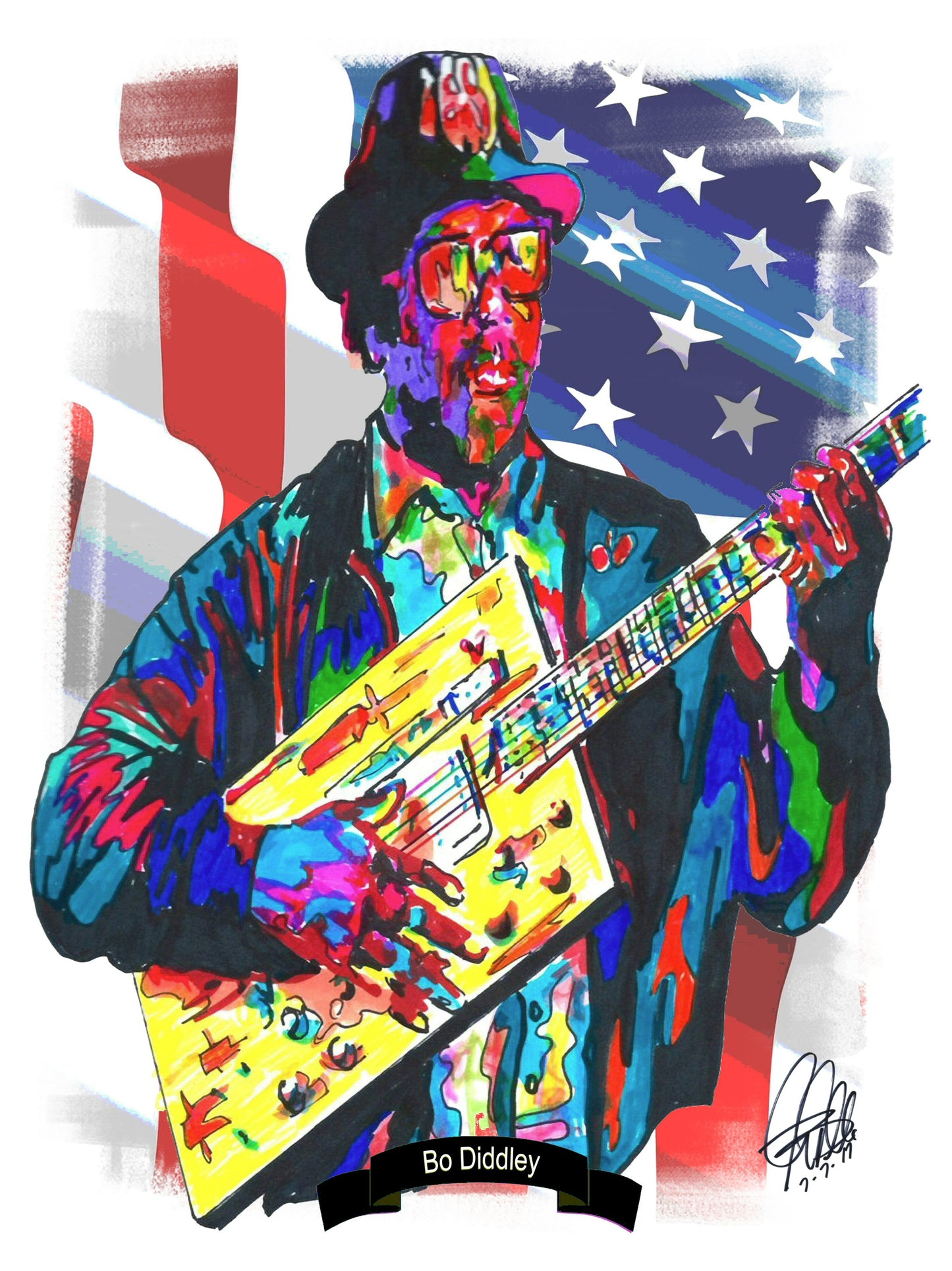 Bo Diddley Guitar Blues Music Poster Print Wall Art 18x24