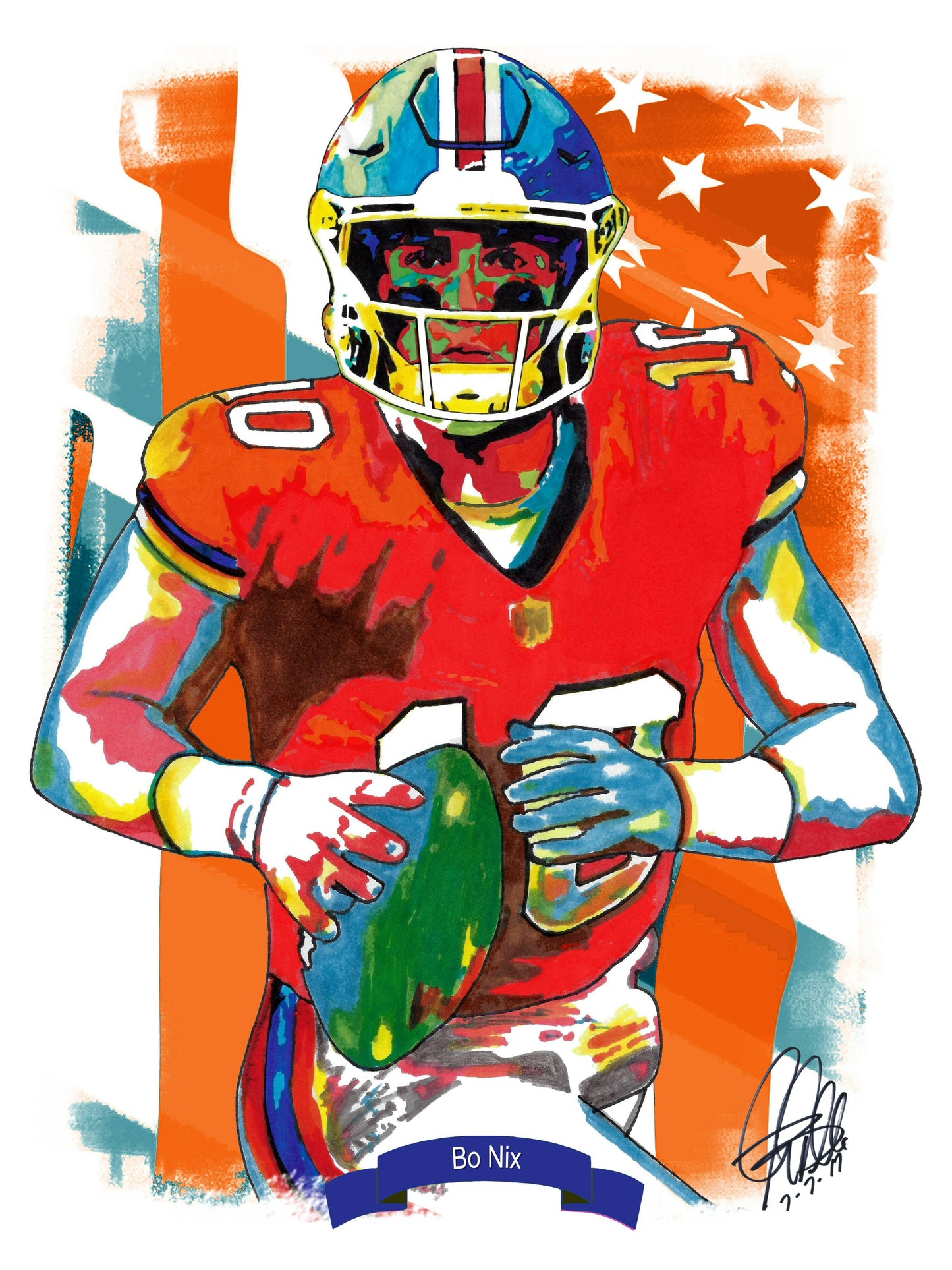 Bo Nix Denver Broncos Quarterback Football Sports Poster Print Wall Art 8.5x11