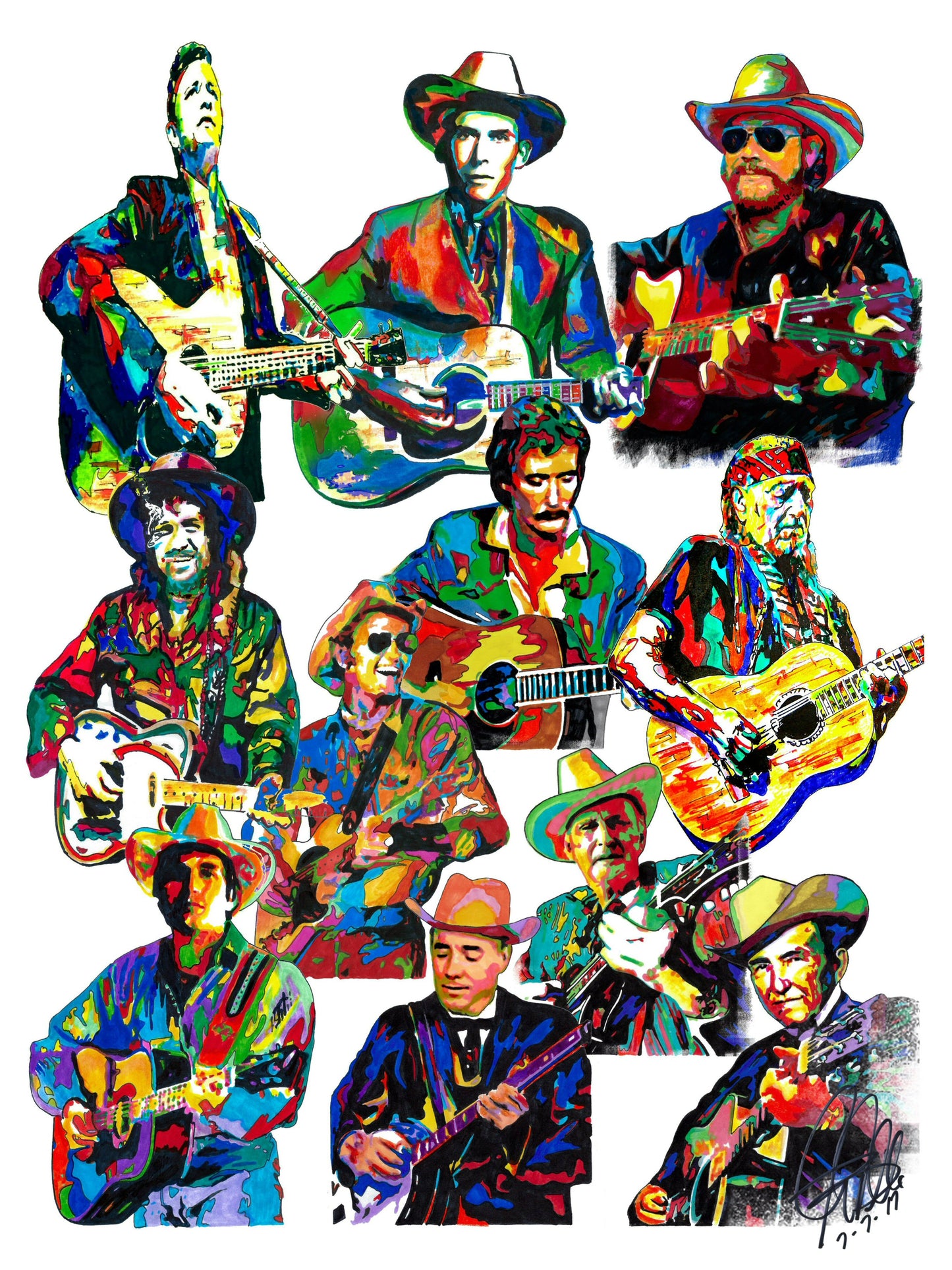 Bluegrass Country Players Johnny Cash Willie Nelson Poster Print Wall Art 8.5x11