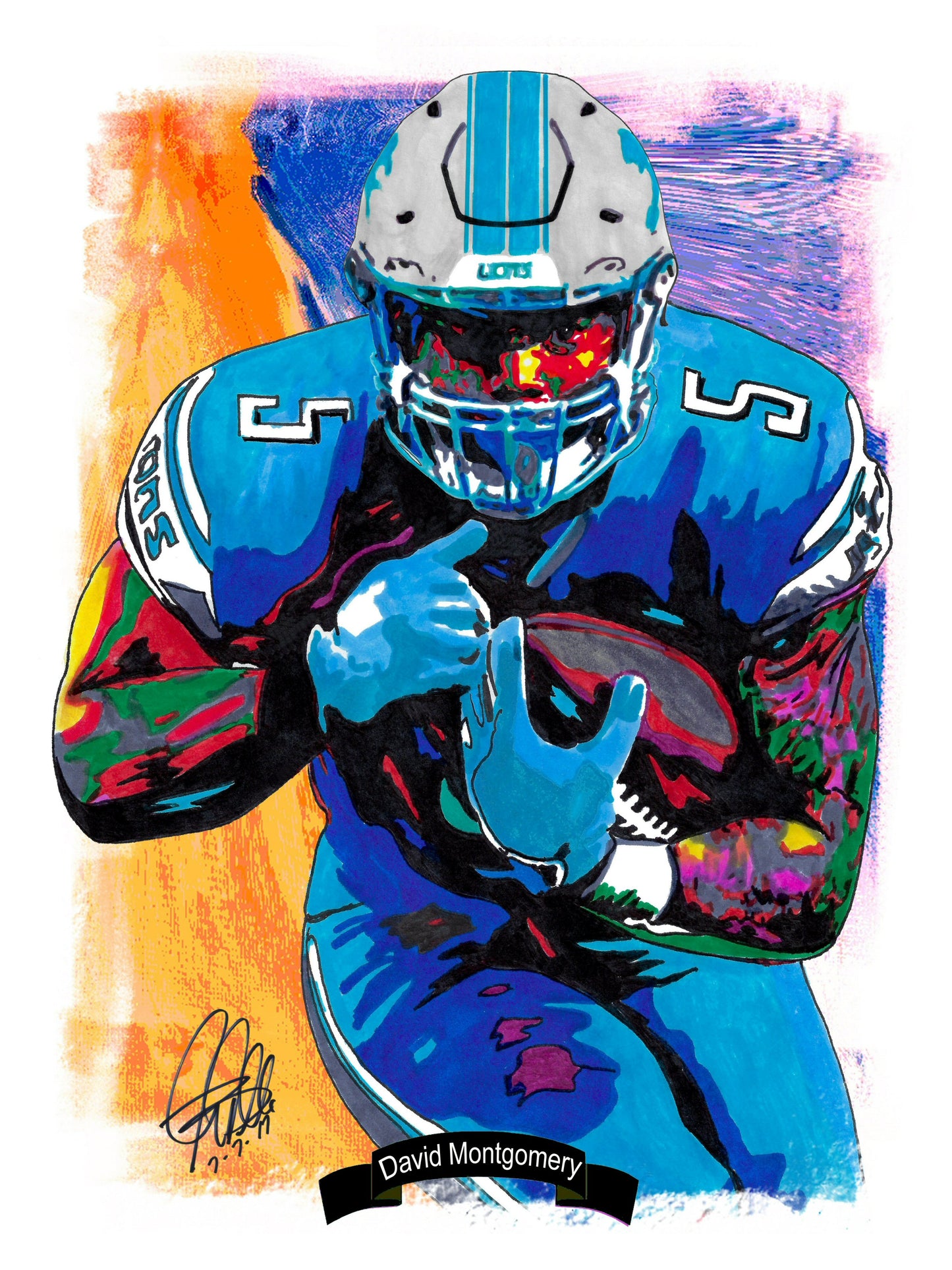 David Montgomery Detroit Lions Football Sports Poster Print Wall Art 8.5x11