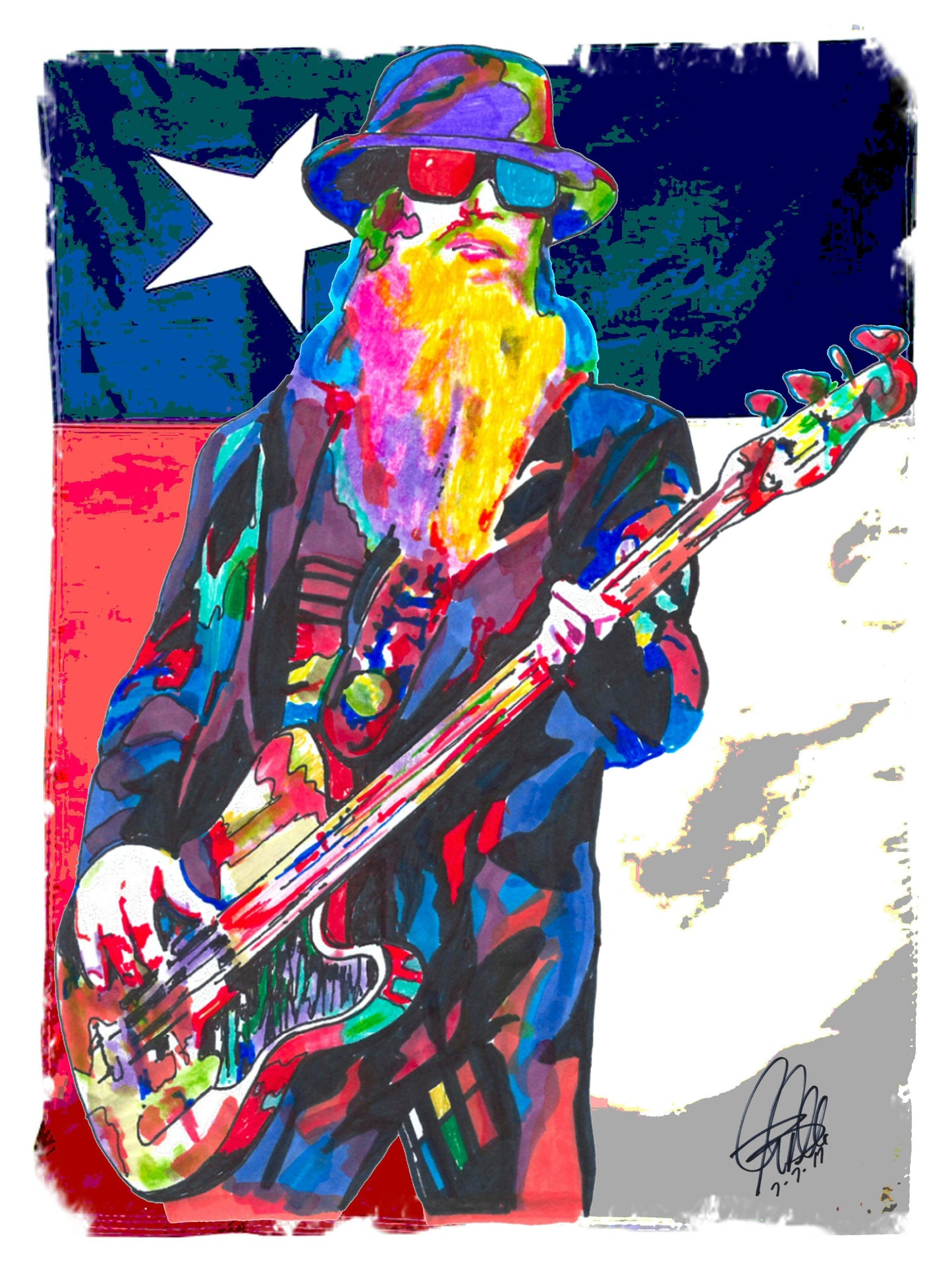 Dusty Hill ZZ Top Bass Guitar Rock Music Poster Print Wall Art 8.5x11