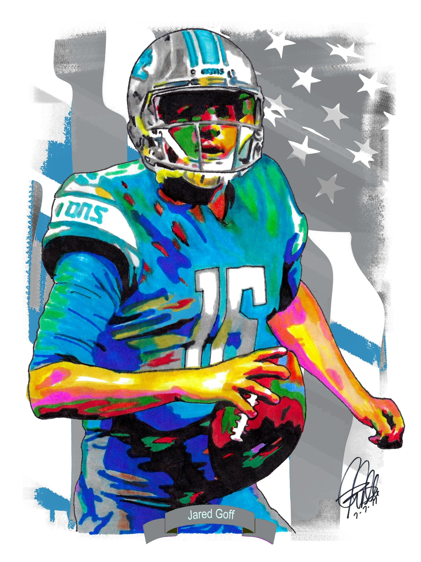 Jared Goff Detroit Lions Football Sports Poster Print Wall Art 8.5x11