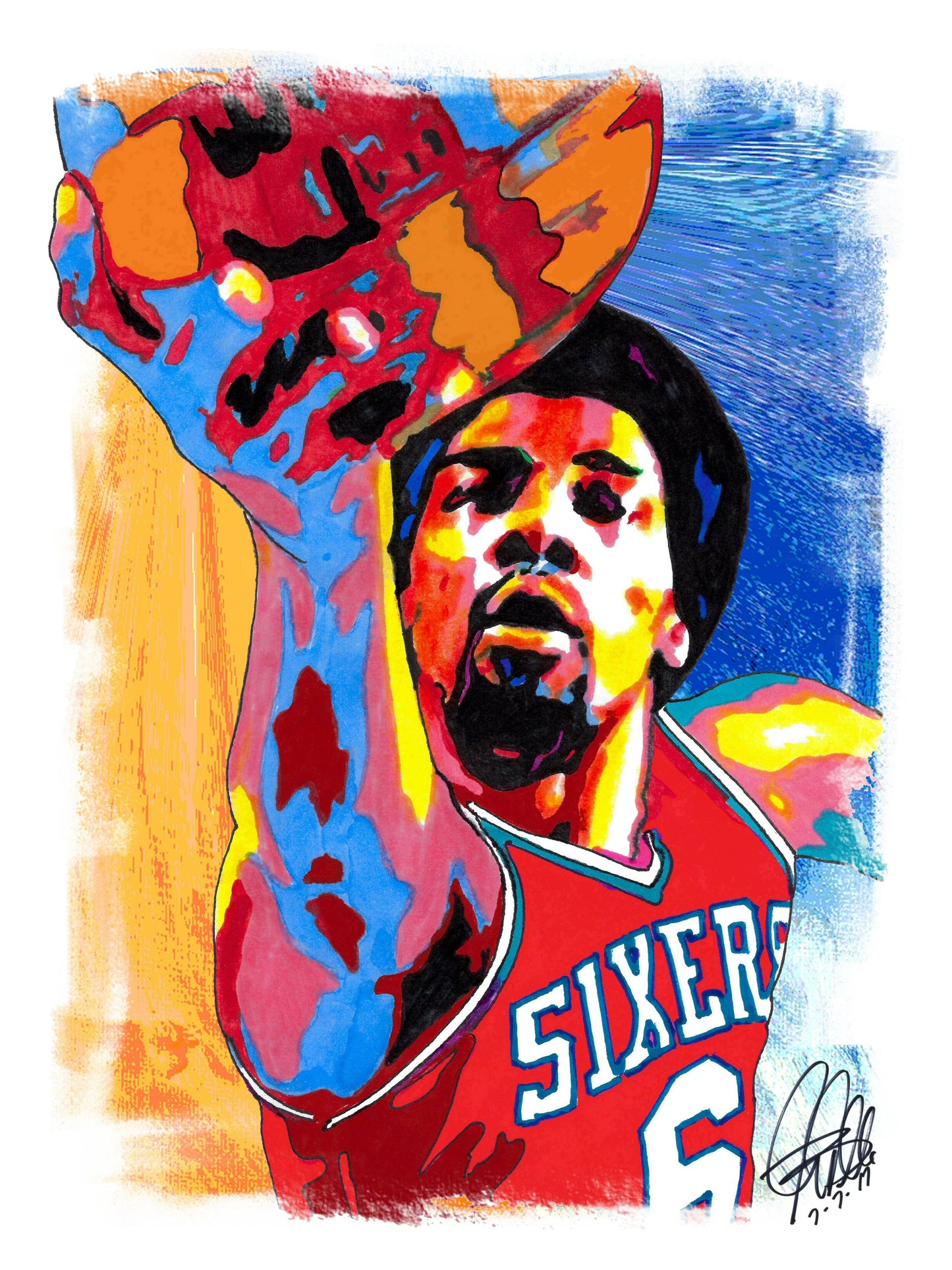 Julius Erving Dr J Philadelphia 76ers Basketball Poster Print Wall Art 18x24