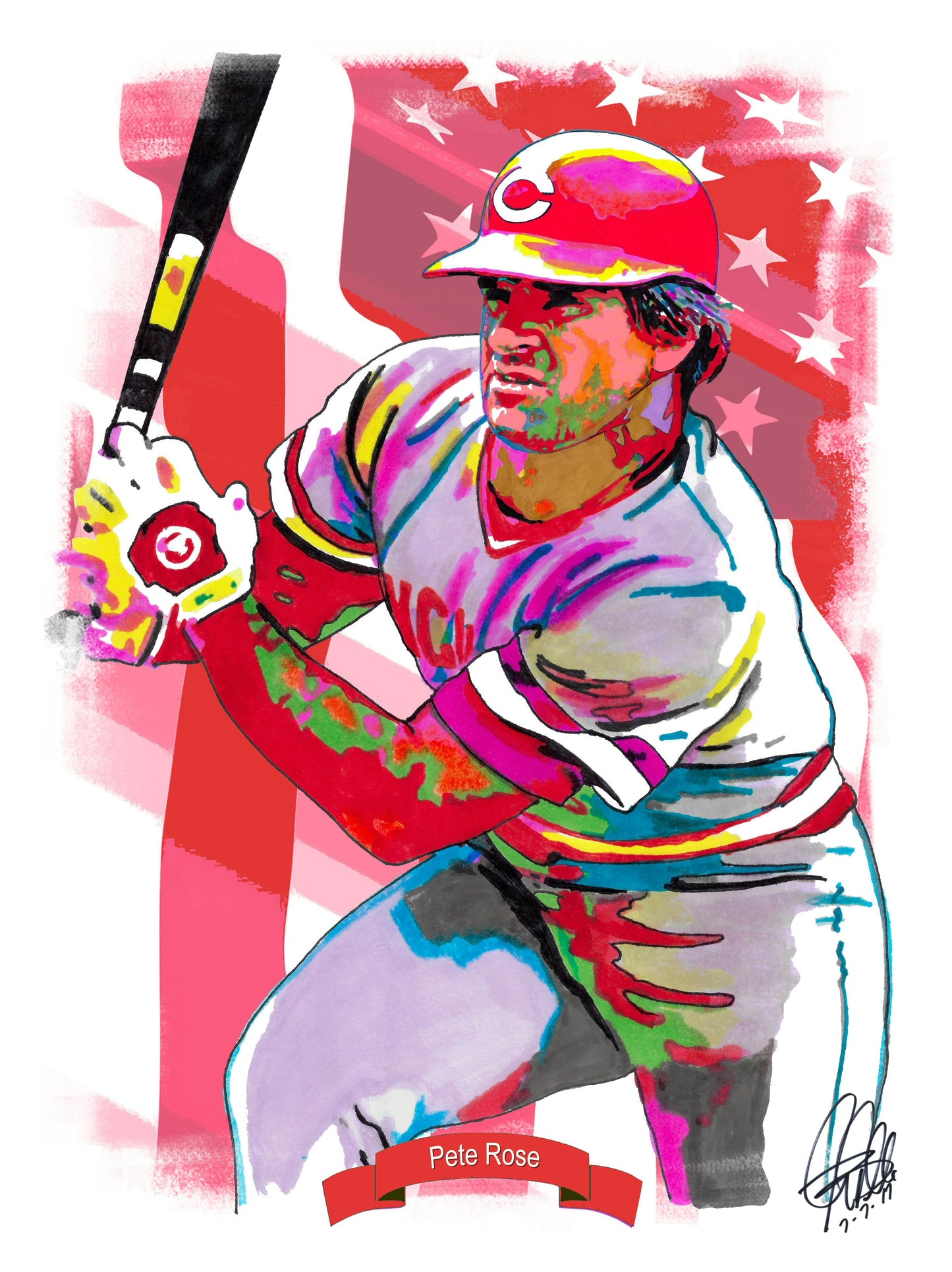 Pete Rose Cincinnati Reds Baseball Poster Print Wall Art 18x24