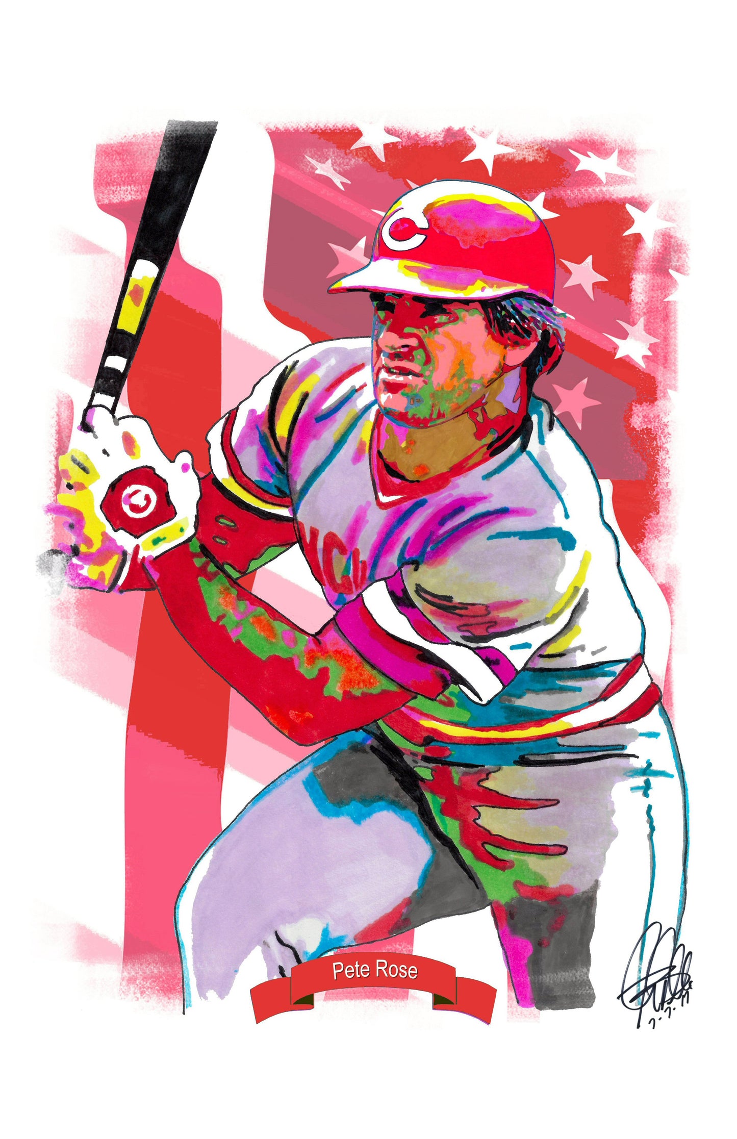 Pete Rose Cincinnati Reds Baseball Poster Print Wall Art 11x17