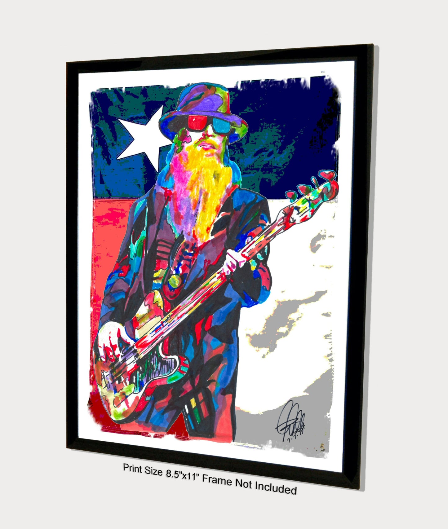 Dusty Hill ZZ Top Bass Guitar Rock Music Poster Print Wall Art 8.5x11