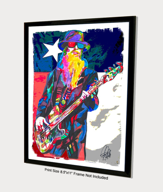 Dusty Hill ZZ Top Bass Guitar Rock Music Poster Print Wall Art 8.5x11