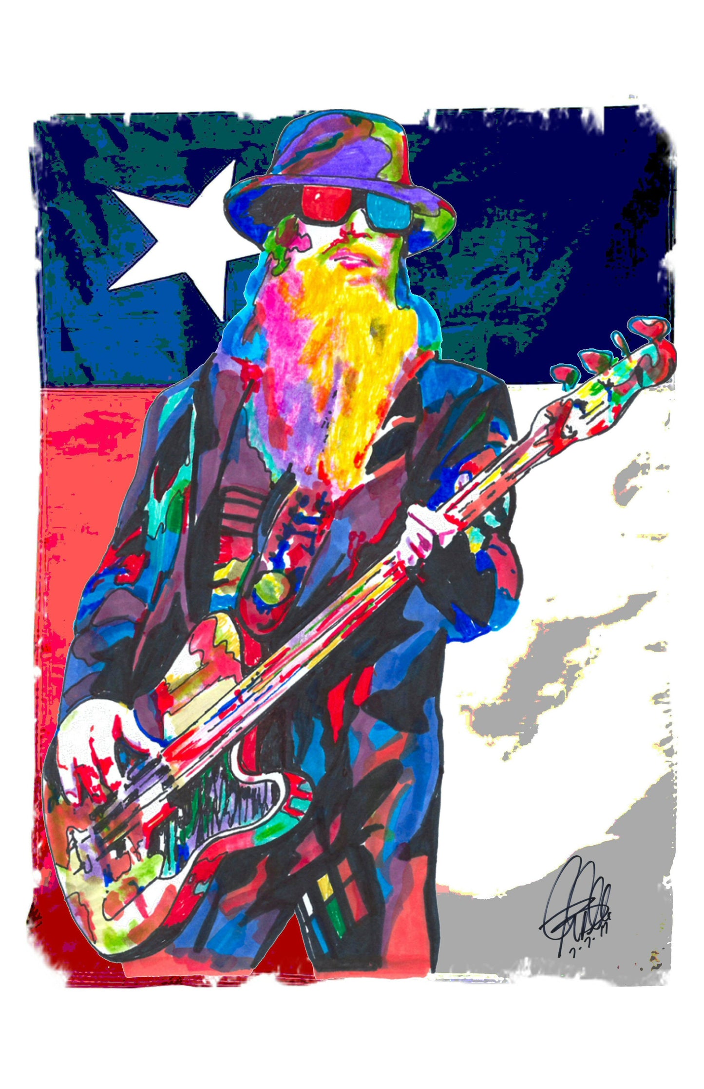 Dusty Hill ZZ Top Bass Guitar Rock Music Poster Print Wall Art 11x17