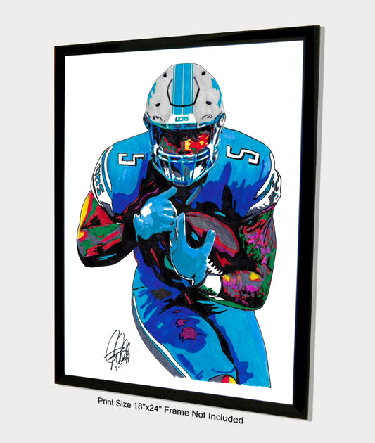 David Montgomery Detroit Lions Football RB Poster Print Wall Art 18x24