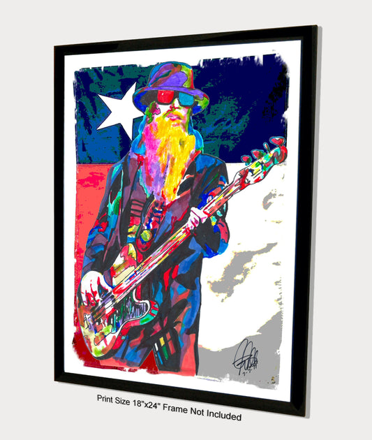 Dusty Hill ZZ Top Bass Guitar Rock Music Poster Print Wall Art 18x24