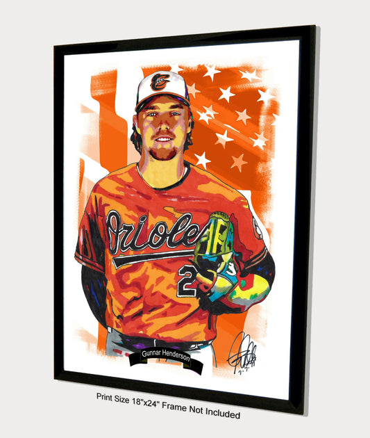 Gunnar Henderson Baltimore Orioles SS Baseball Print Poster Wall Art 18x24