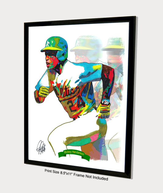 Rickey Henderson Oakland Athletics Baseball Poster Print Wall Art 8.5x11
