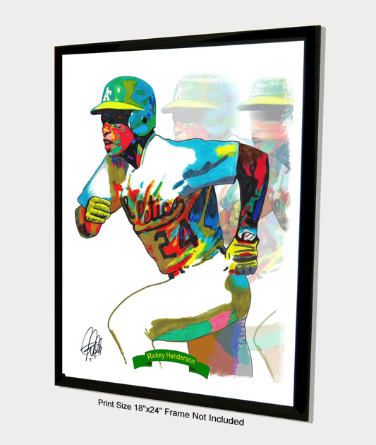 Rickey Henderson Oakland Athletics Baseball Poster Print Wall Art 18x24