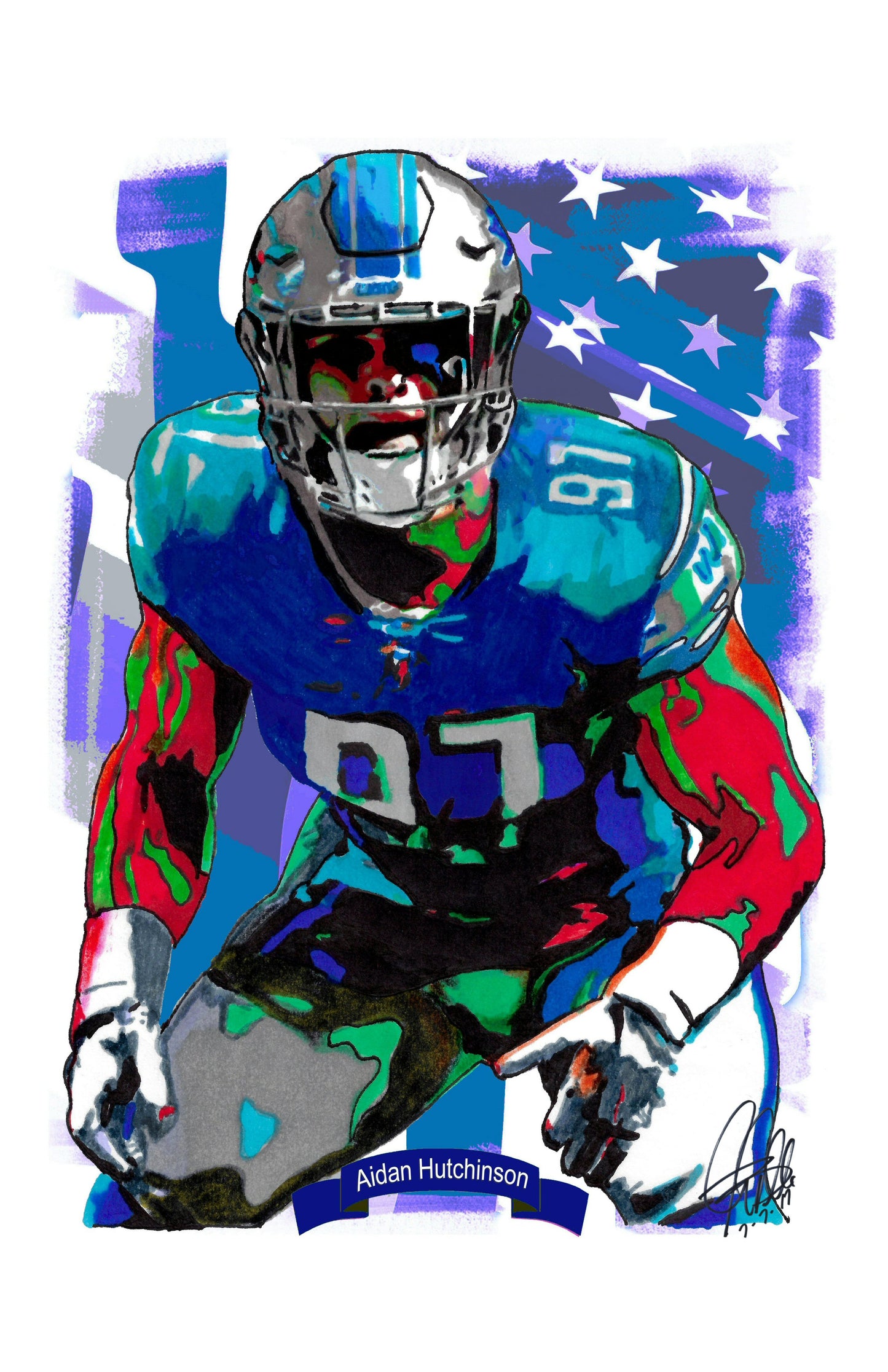Aidan Hutchinson Detroit Lions Football Sports Poster Print Wall Art 11x17