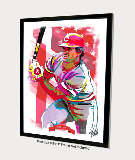 Pete Rose Cincinnati Reds Baseball Poster Print Wall Art 8.5x11