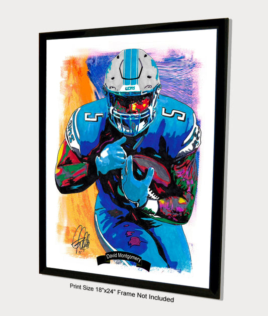 David Montgomery Detroit Lions Football Sports Poster Print Wall Art 18x24