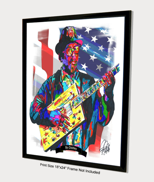 Bo Diddley Guitar Blues Music Poster Print Wall Art 18x24