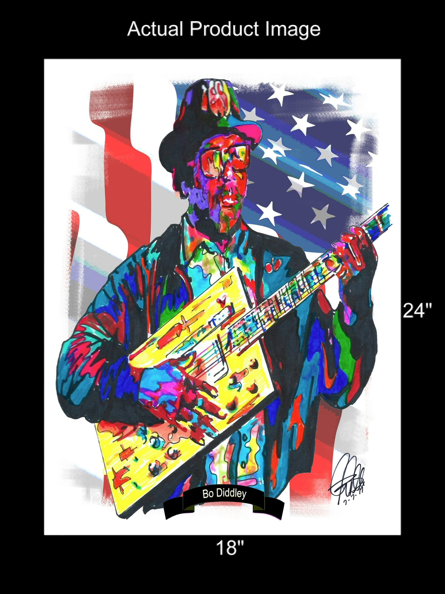 Bo Diddley Guitar Blues Music Poster Print Wall Art 18x24