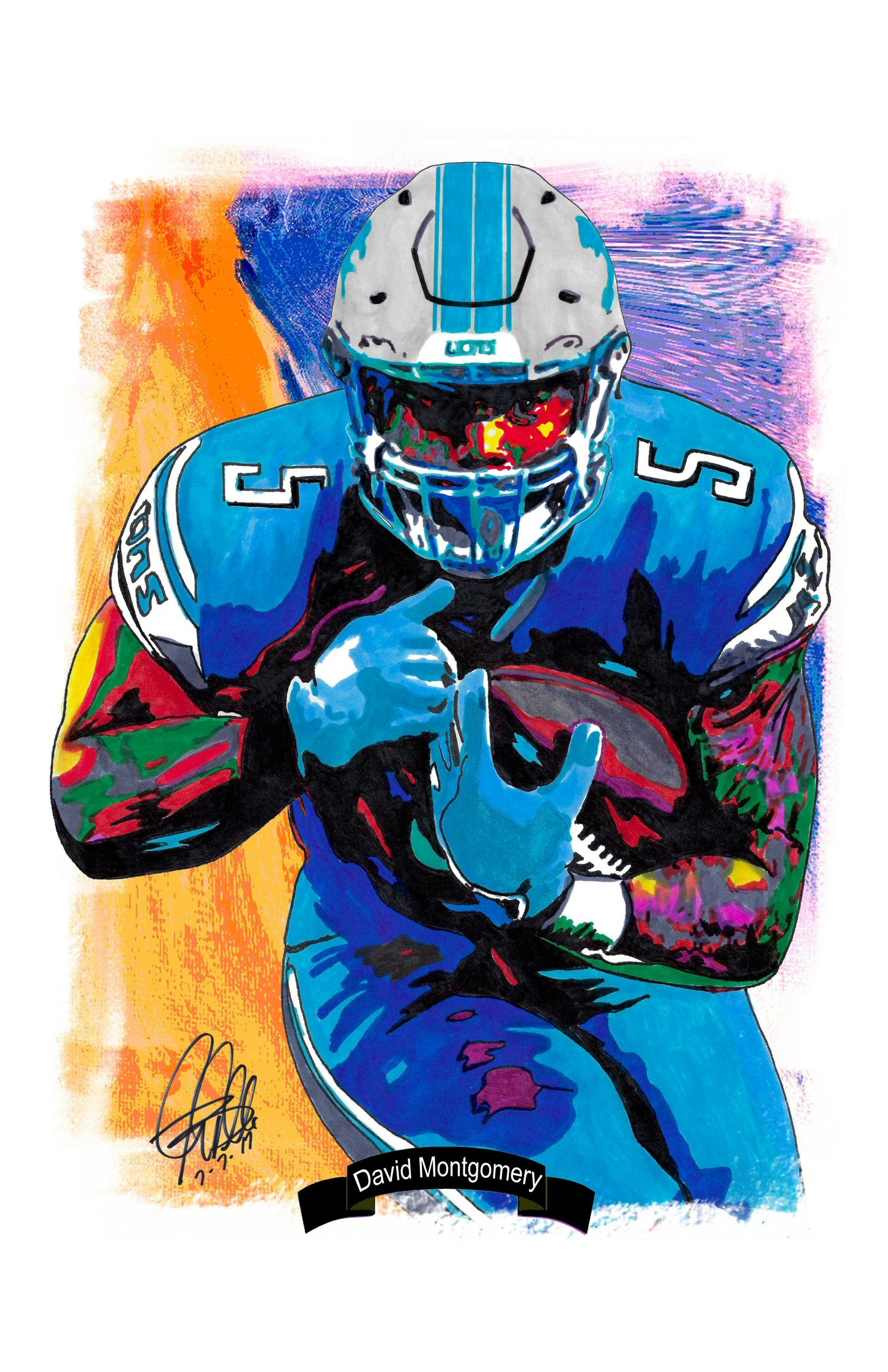 David Montgomery Detroit Lions Football Sports Poster Print Wall Art 11x17