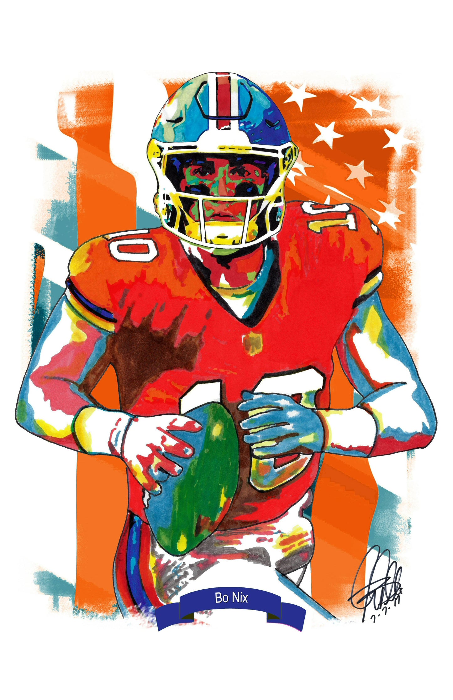 Bo Nix Denver Broncos Quarterback Football Sports Poster Print Wall Art 11x17