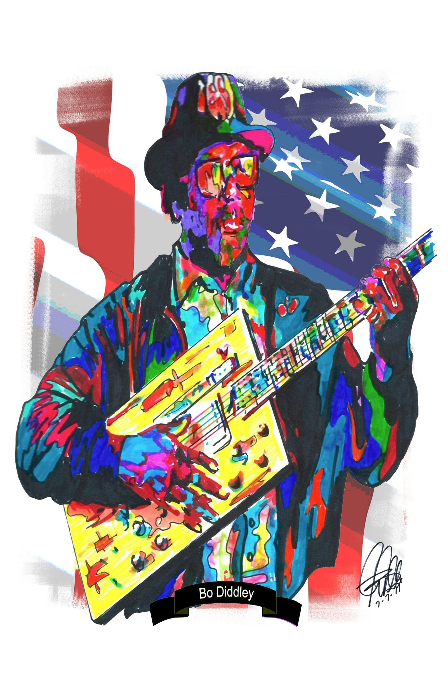 Bo Diddley Guitar Blues Music Poster Print Wall Art 11x17