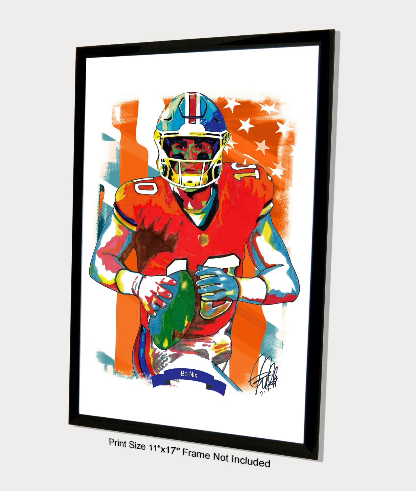Bo Nix Denver Broncos Quarterback Football Sports Poster Print Wall Art 11x17