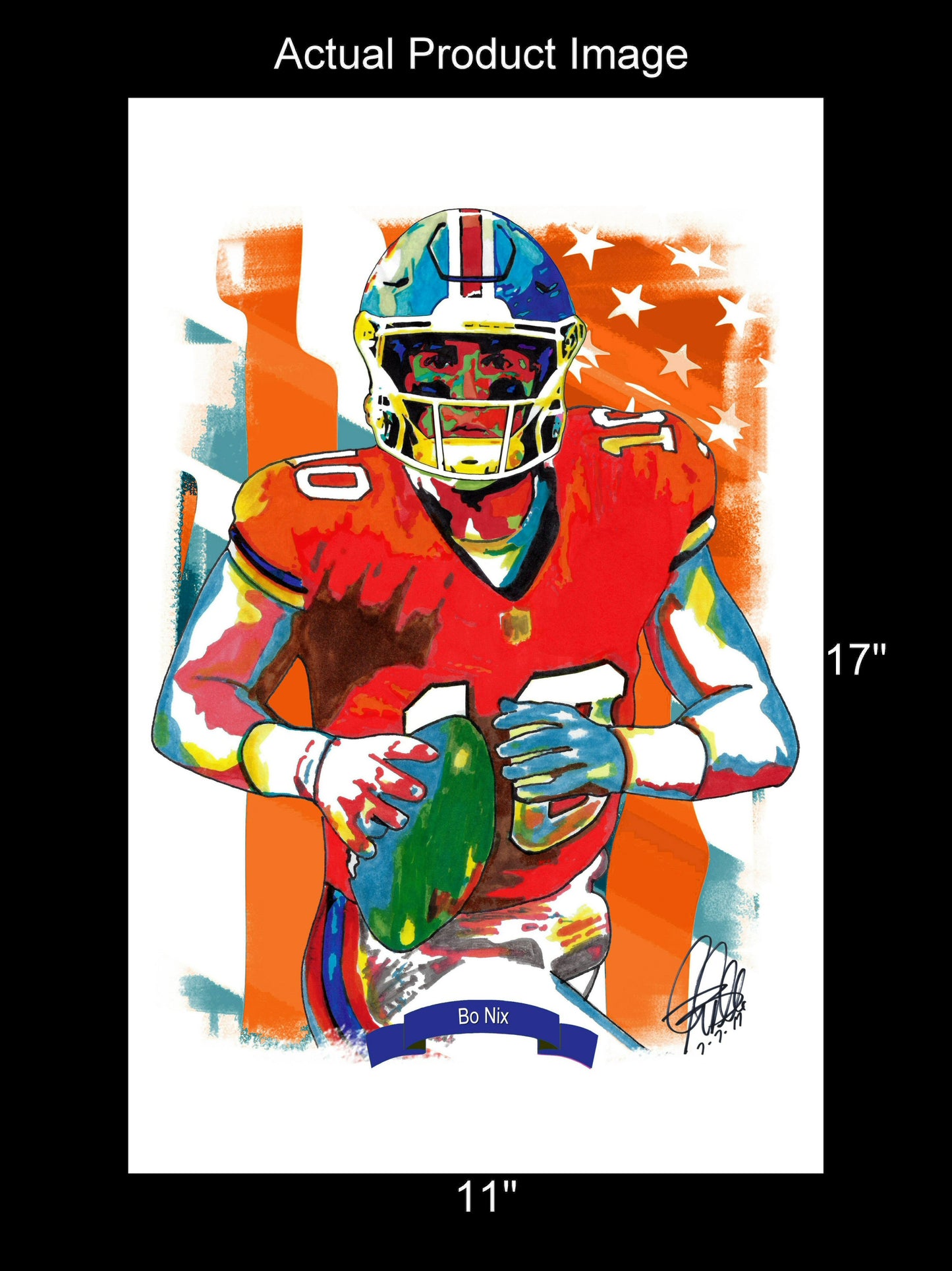 Bo Nix Denver Broncos Quarterback Football Sports Poster Print Wall Art 11x17