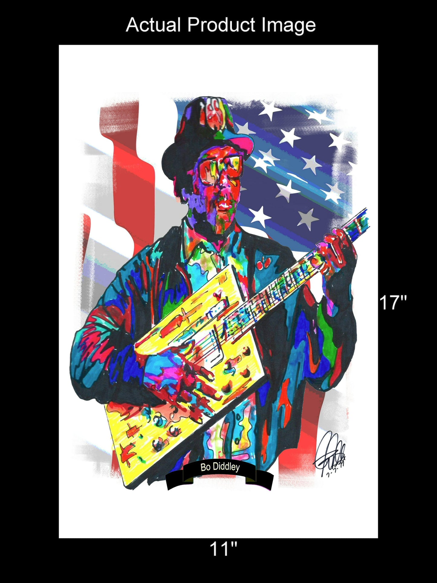 Bo Diddley Guitar Blues Music Poster Print Wall Art 11x17