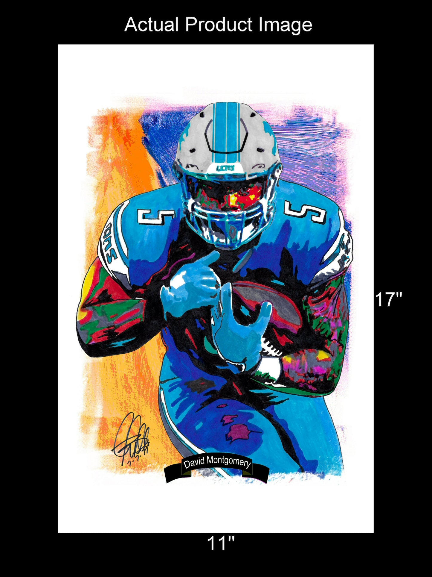 David Montgomery Detroit Lions Football Sports Poster Print Wall Art 11x17