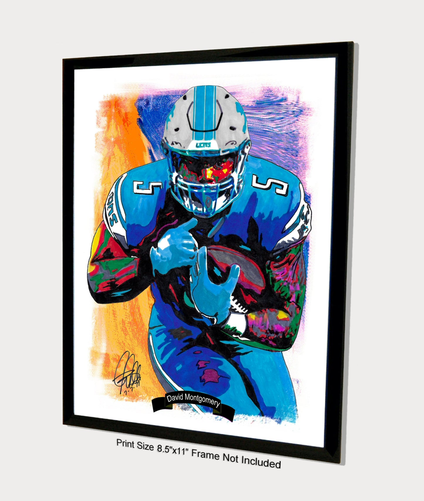 David Montgomery Detroit Lions Football Sports Poster Print Wall Art 8.5x11