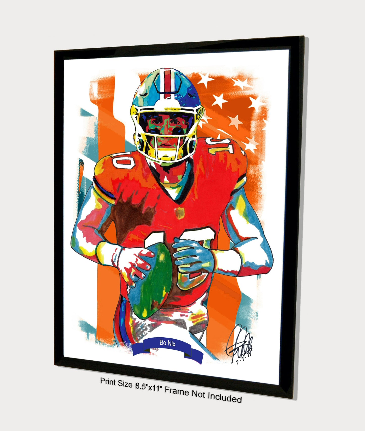 Bo Nix Denver Broncos Quarterback Football Sports Poster Print Wall Art 8.5x11