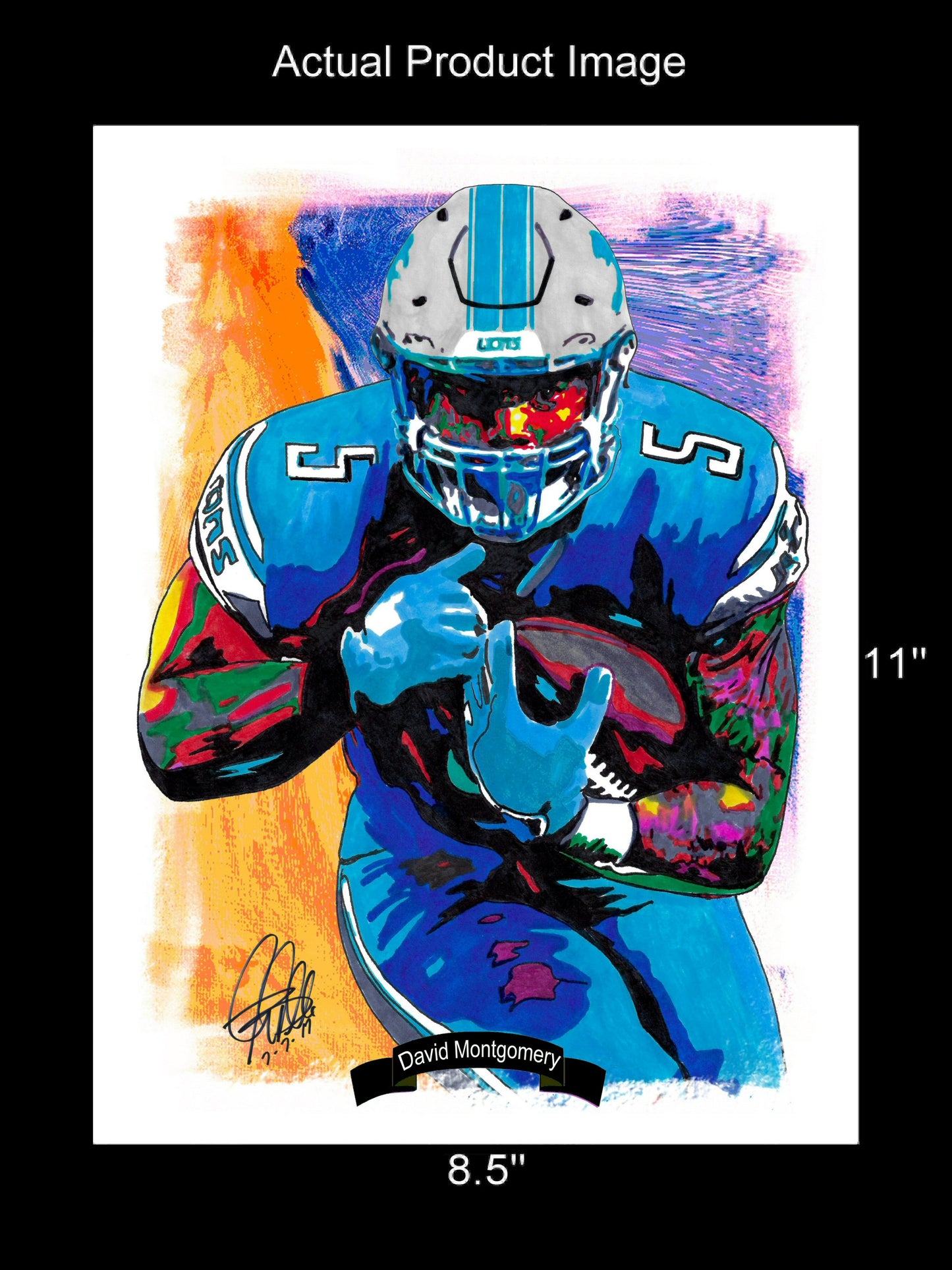 David Montgomery Detroit Lions Football Sports Poster Print Wall Art 8.5x11