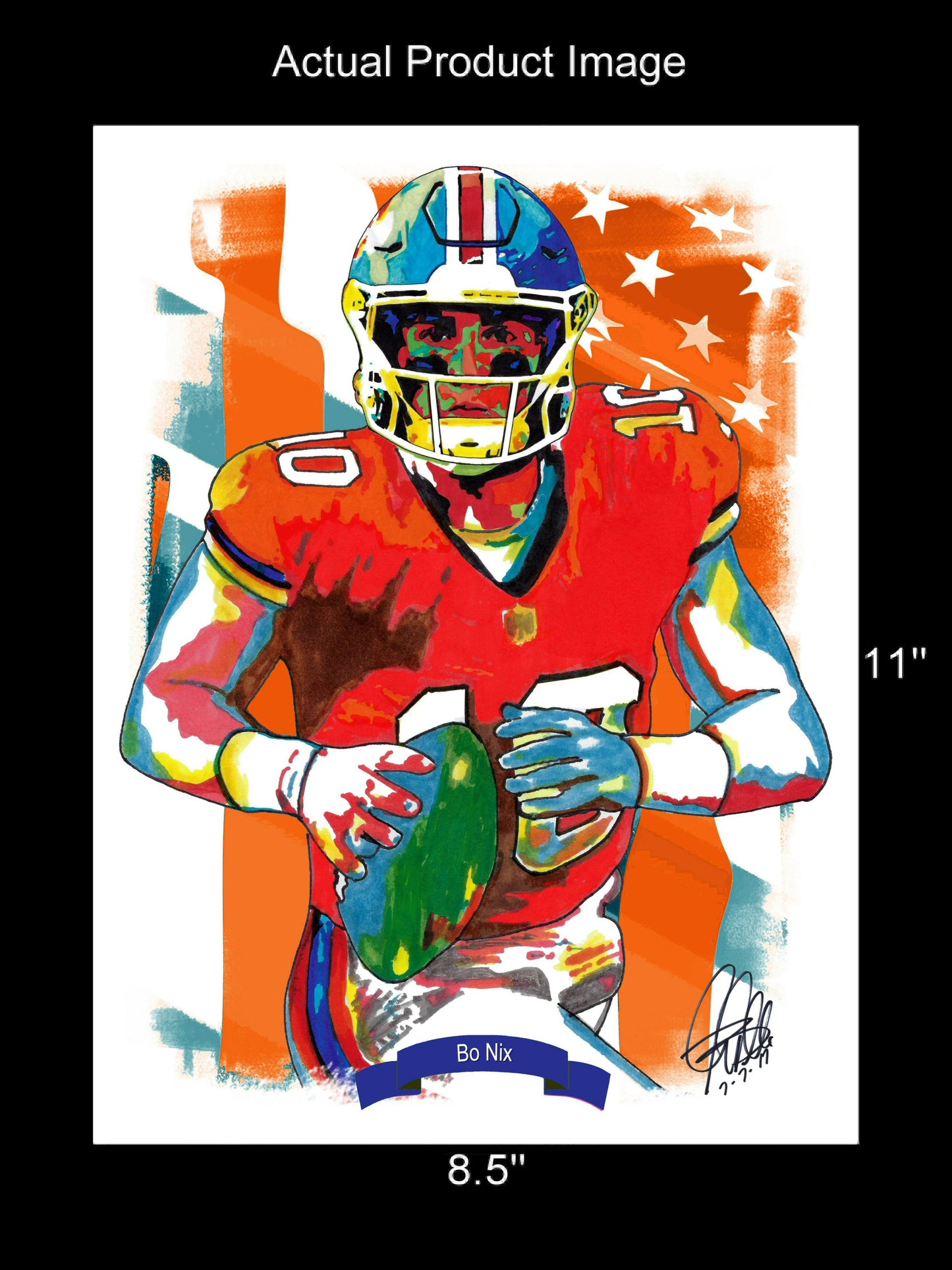 Bo Nix Denver Broncos Quarterback Football Sports Poster Print Wall Art 8.5x11