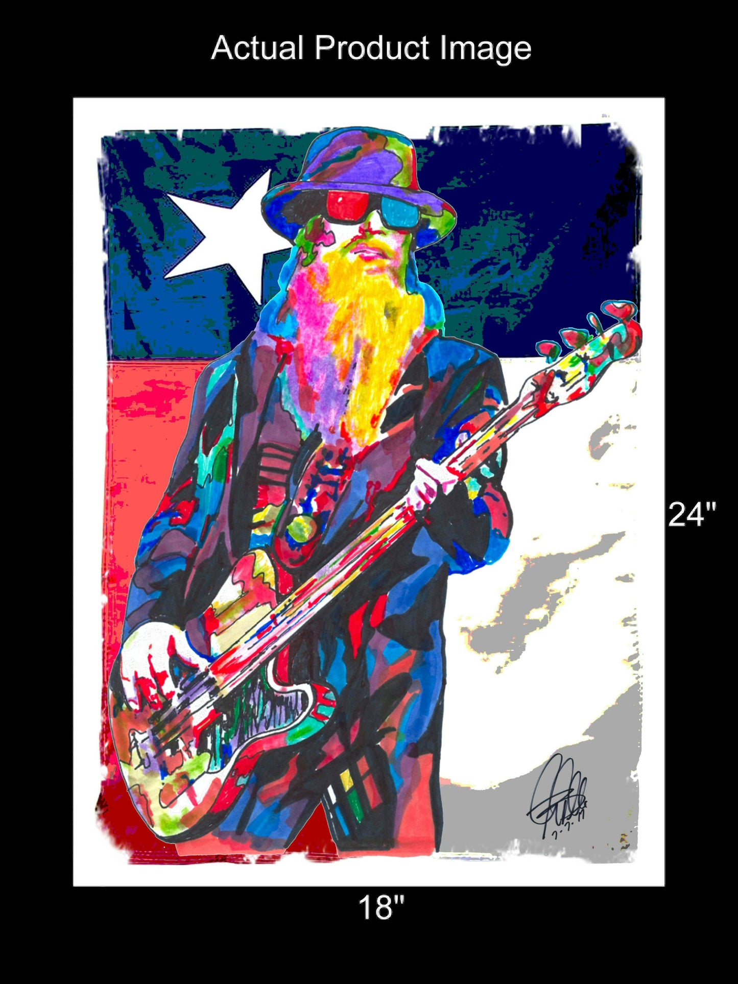 Dusty Hill ZZ Top Bass Guitar Rock Music Poster Print Wall Art 18x24