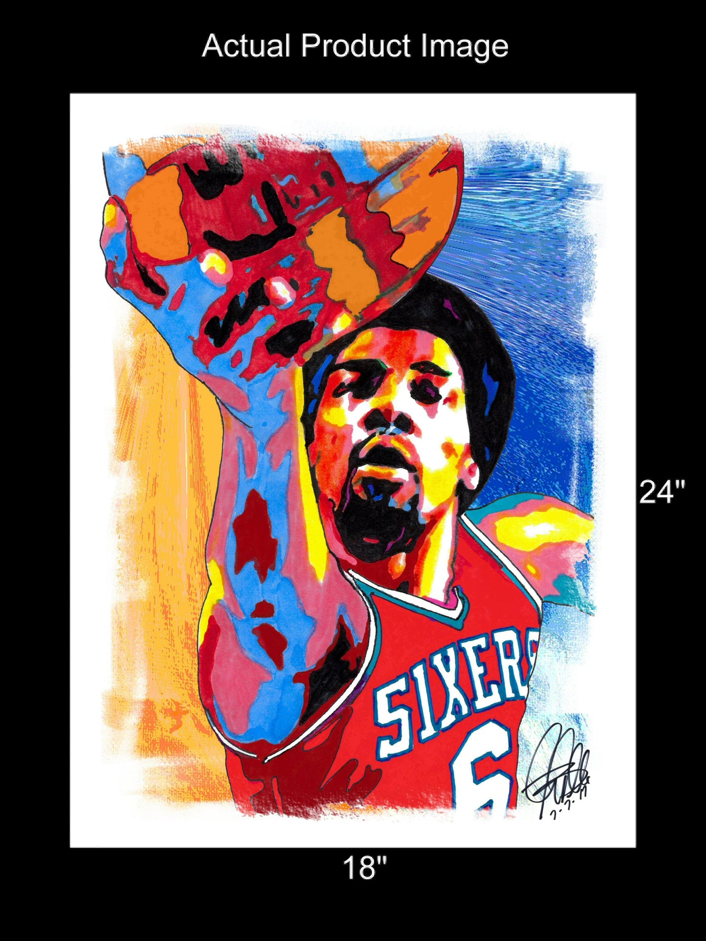 Julius Erving Dr J Philadelphia 76ers Basketball Poster Print Wall Art 18x24