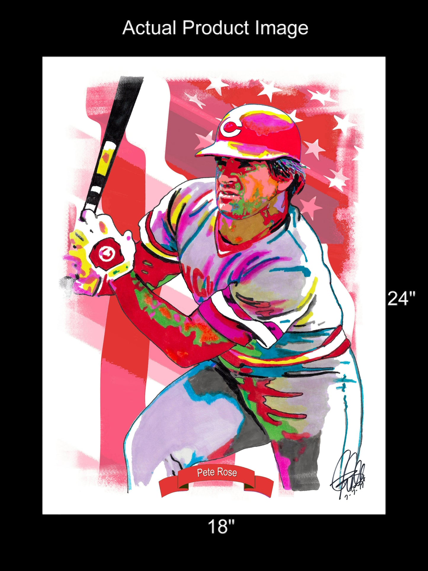 Pete Rose Cincinnati Reds Baseball Poster Print Wall Art 18x24