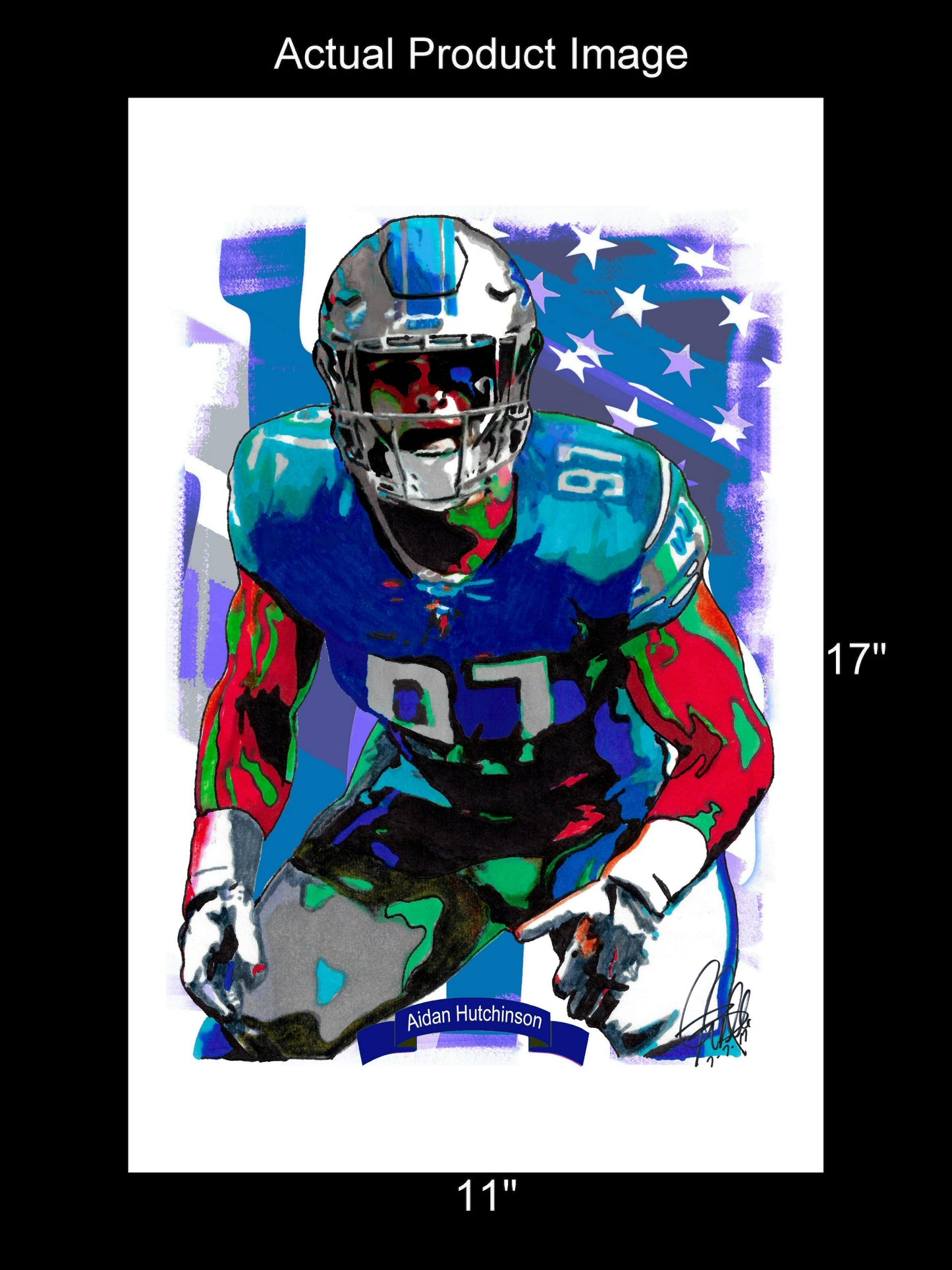 Aidan Hutchinson Detroit Lions Football Sports Poster Print Wall Art 11x17