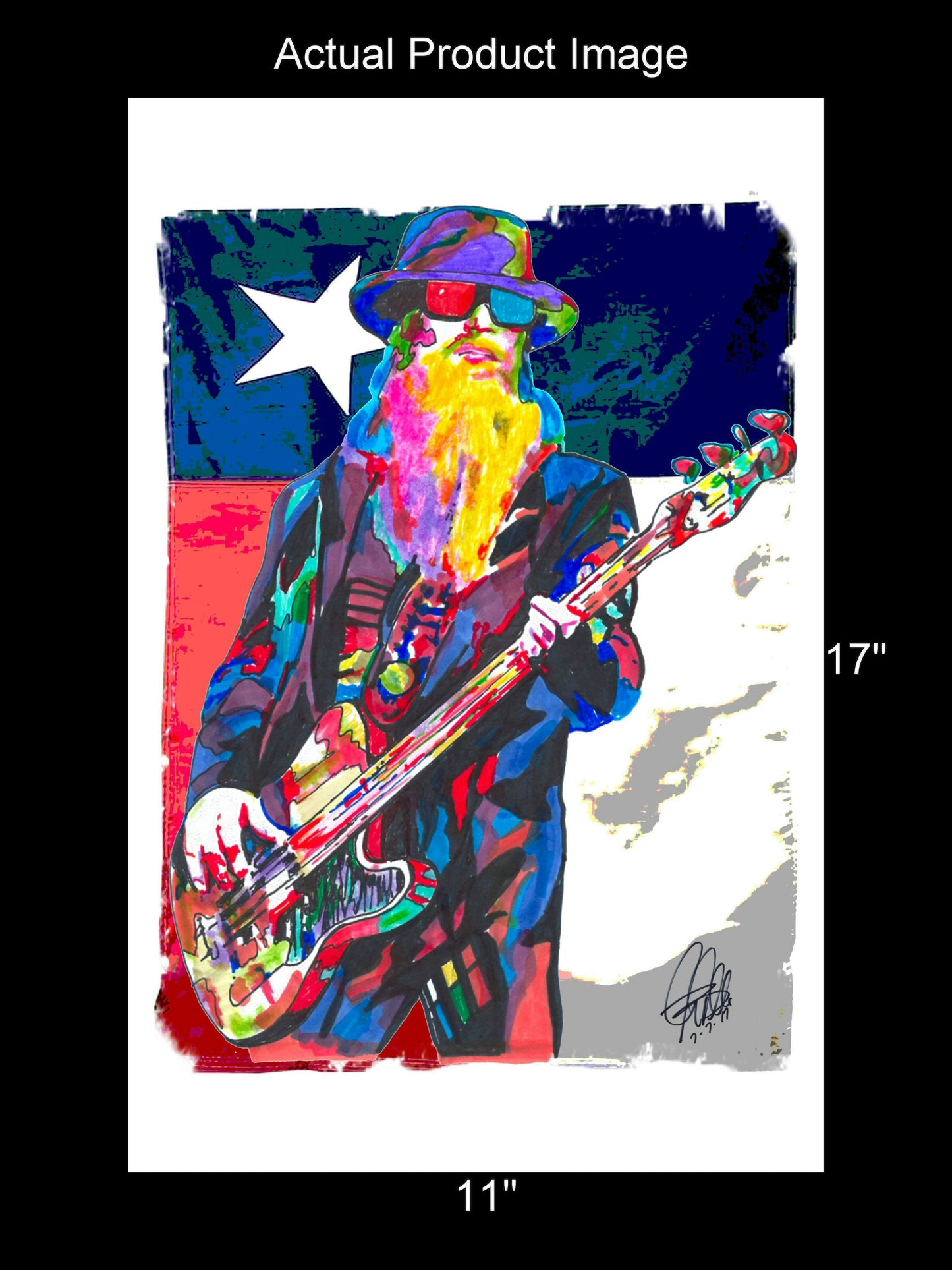 Dusty Hill ZZ Top Bass Guitar Rock Music Poster Print Wall Art 11x17