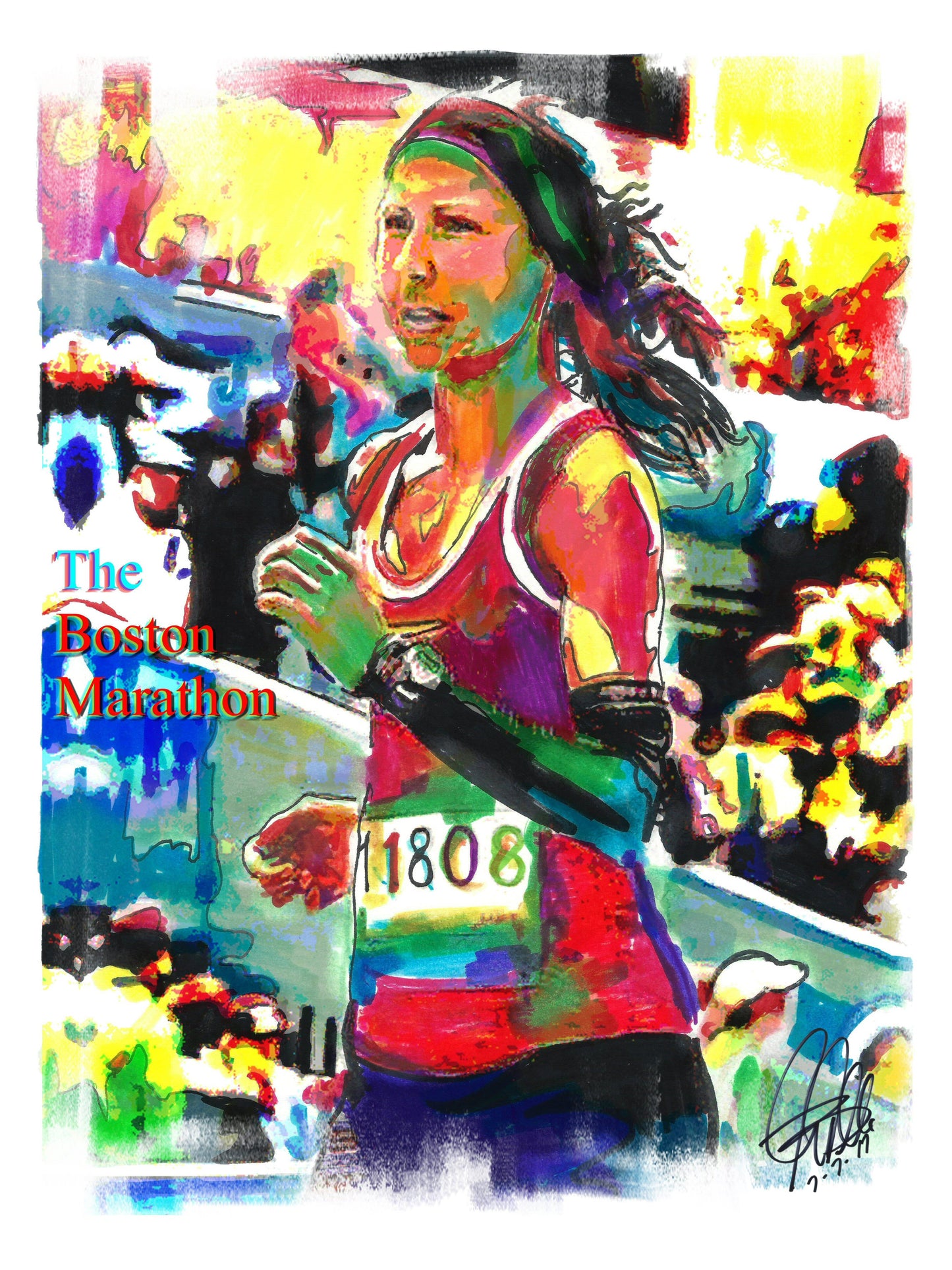 Boston Marathon Runner Athlete Sports Poster Print Wall Art 18x24