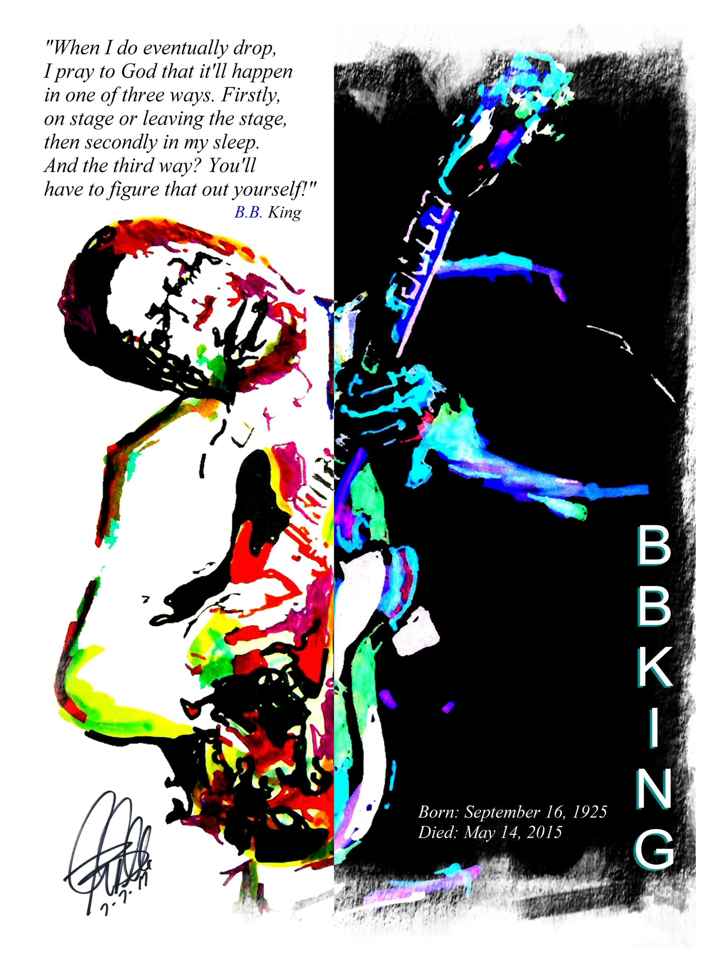 BB King Singer Blues Rock Guitar Music Poster Print Wall Art 8.5x11
