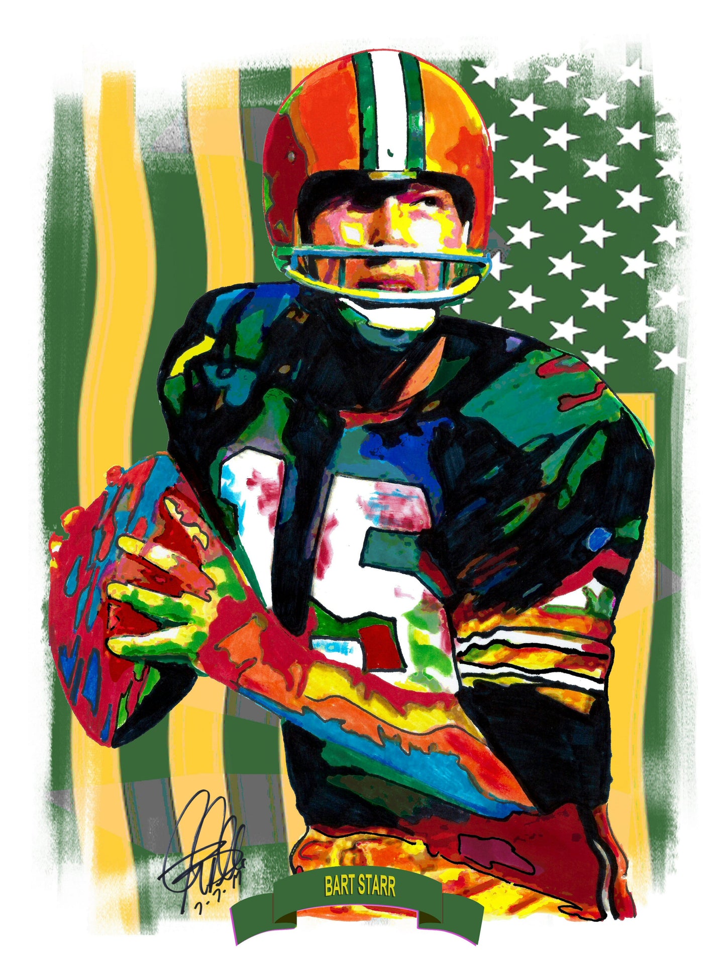 Bart Starr Green Bay Packers Football Poster Print Art 18x24