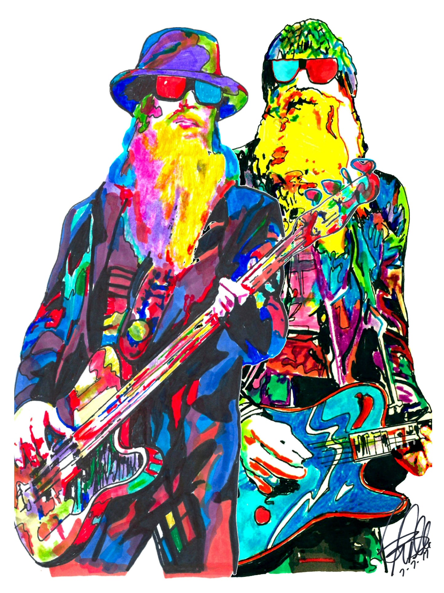 Dusty Hill Billy Gibbons ZZ Top Guitar Rock Music Poster Print Wall Art 8.5x11