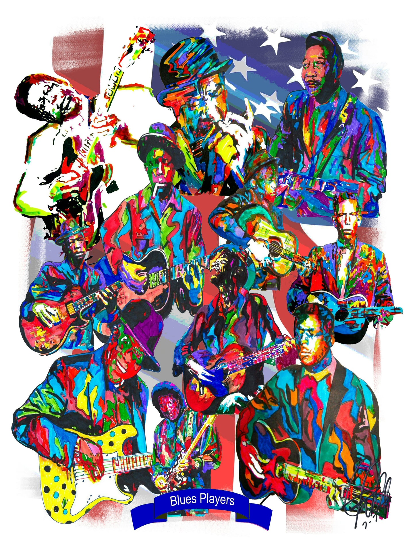 Blues Players BB King Robert Johnson Music Print Poster Wall Art 18x24