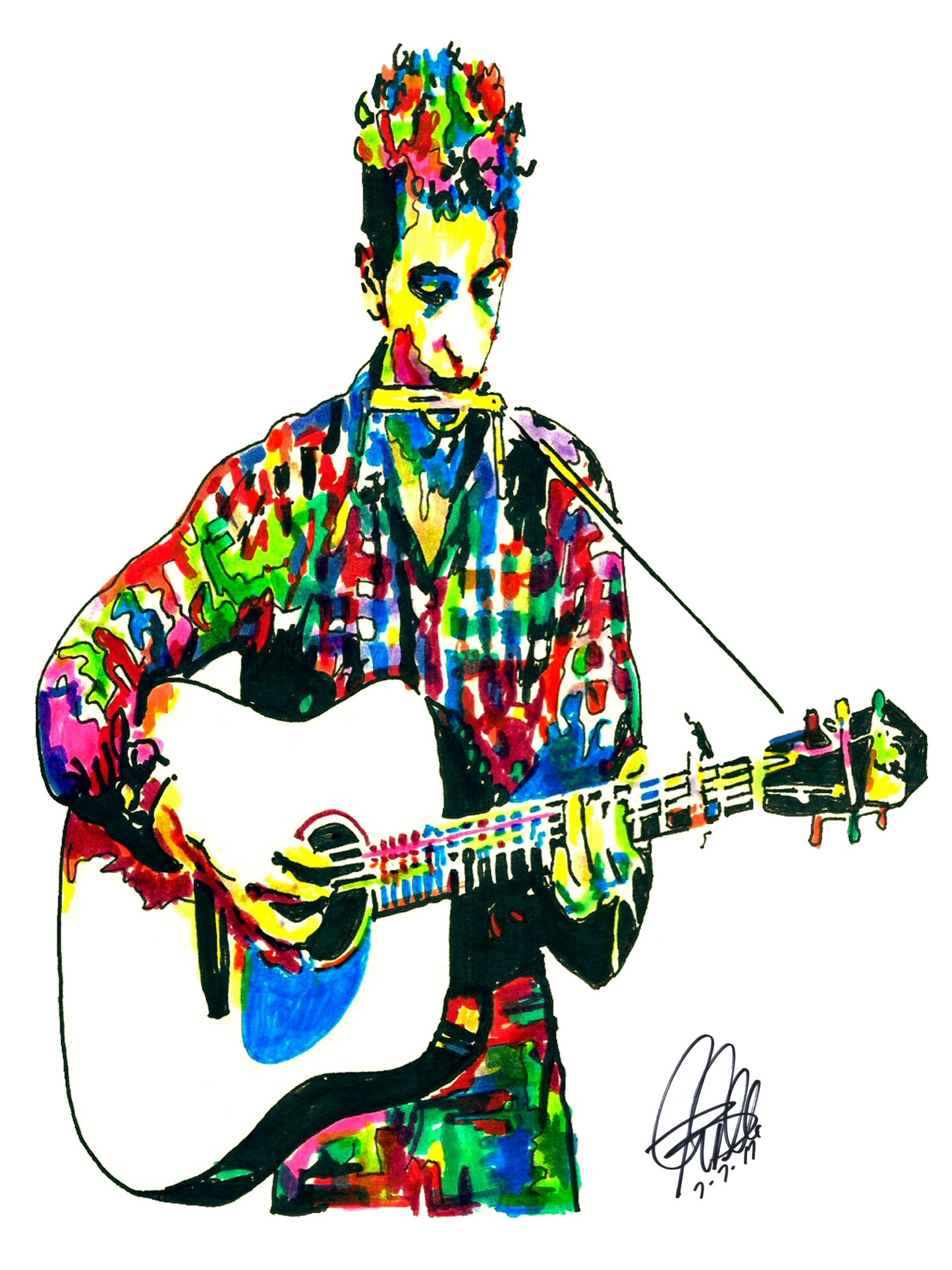 Bob Dylan Guitar Folk Rock Music Poster Print Wall Art 18x24
