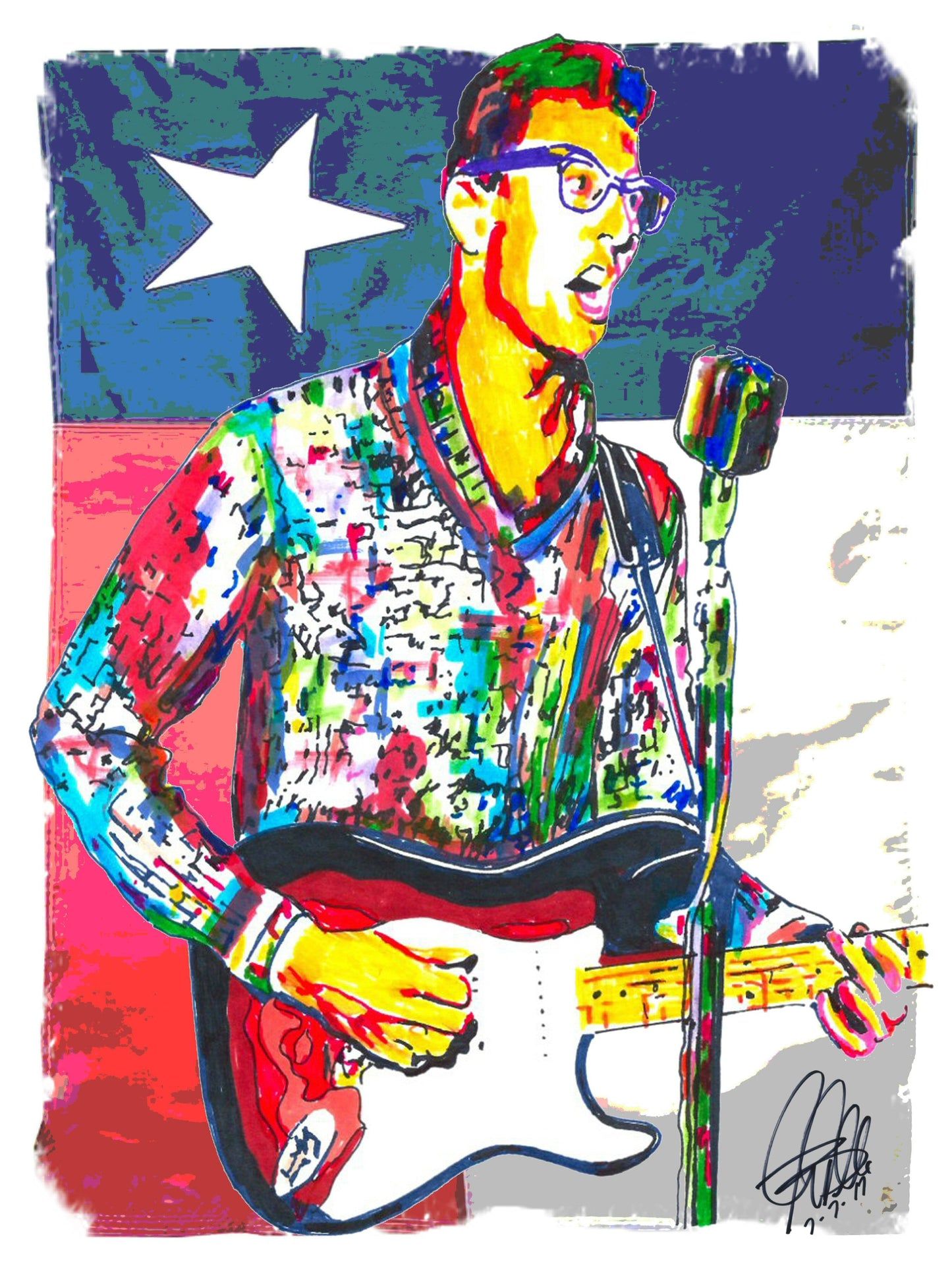 Buddy Holly Guitar Rock and Roll Music Print Poster Wall Art 18x24