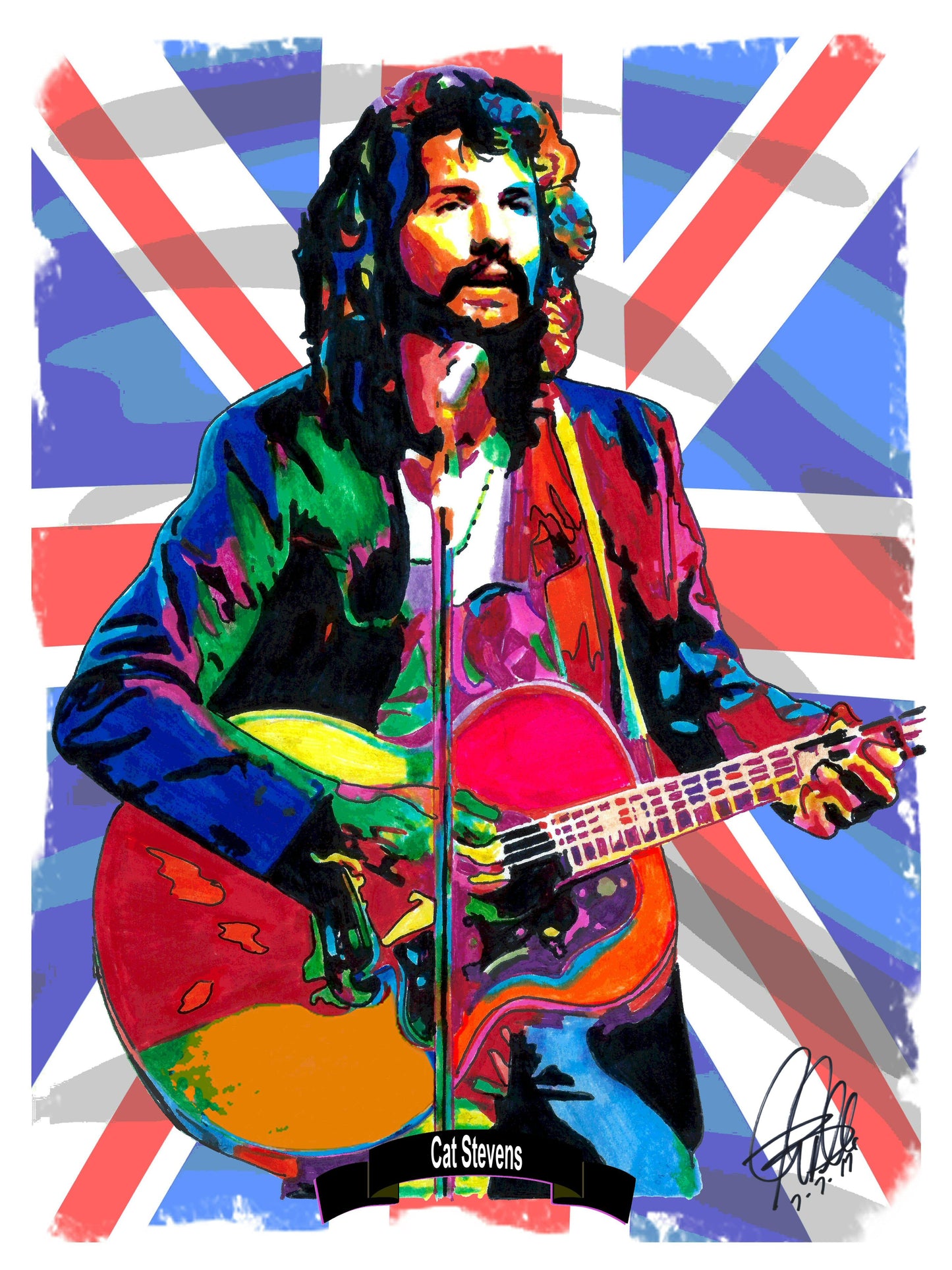 Cat Stevens Singer Guitar Folk Rock Music Poster Print Wall Art 8.5x11