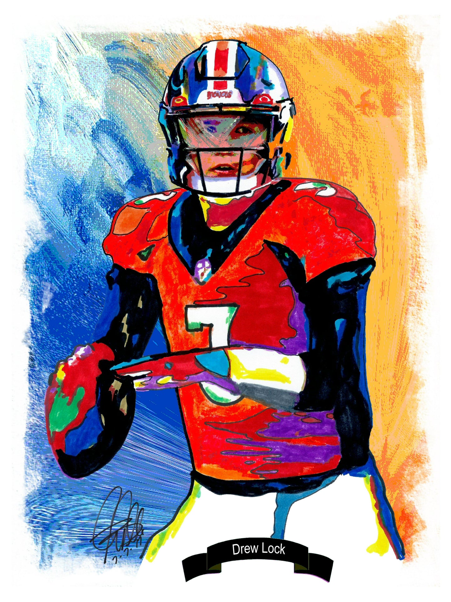 Drew Lock Denver Broncos Quarterback Football Art Poster Print 18x24