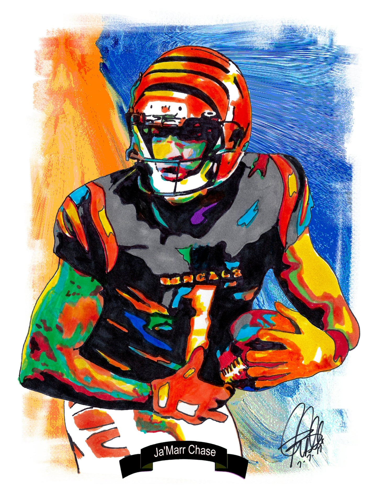 Ja'Marr Chase Cincinnati Bengals Football Poster Print Wall Art 18x24