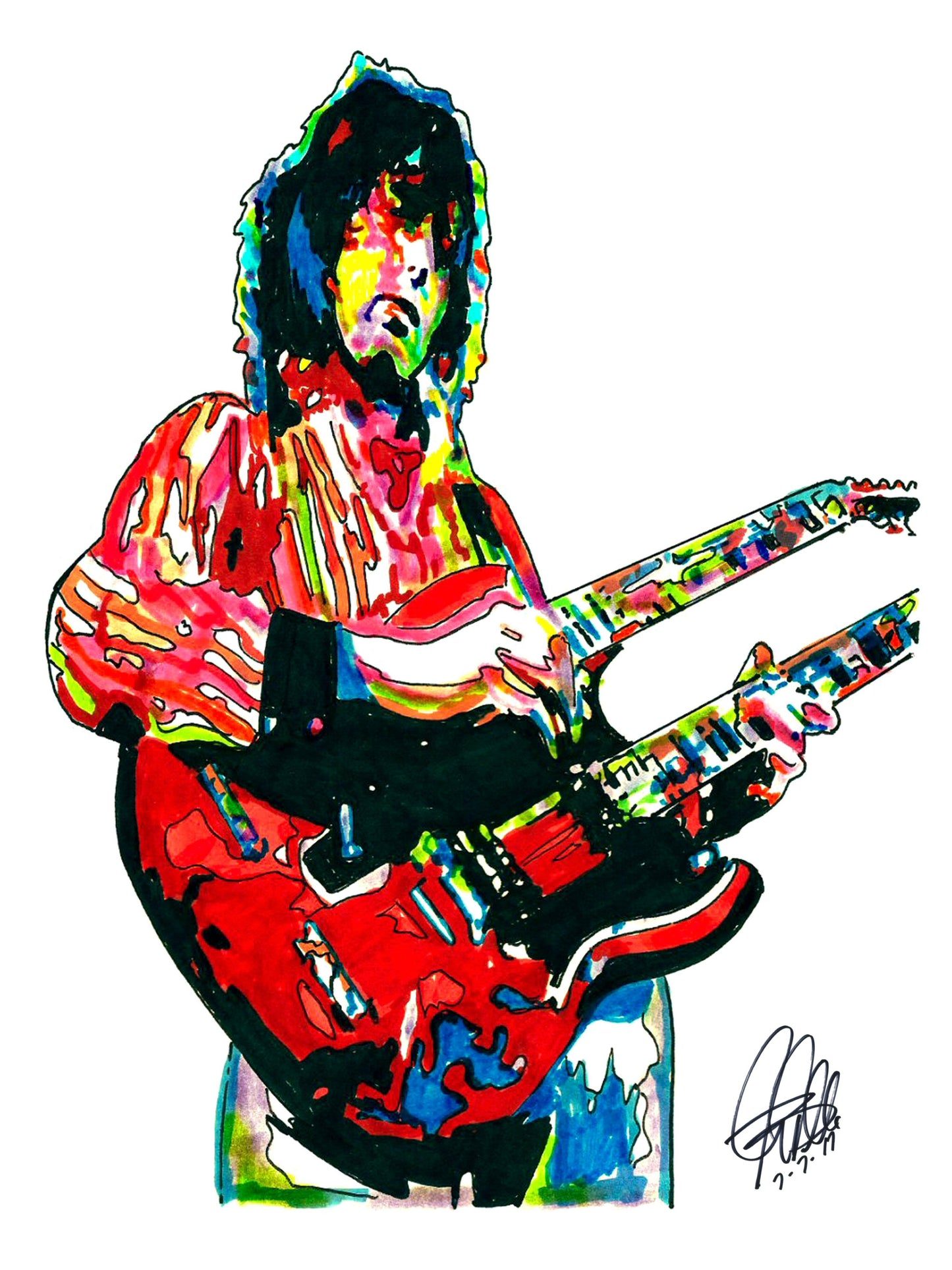 Jimmy Page Led Zeppelin Double Neck Guitar Music Poster Print Wall Art 8.5x11